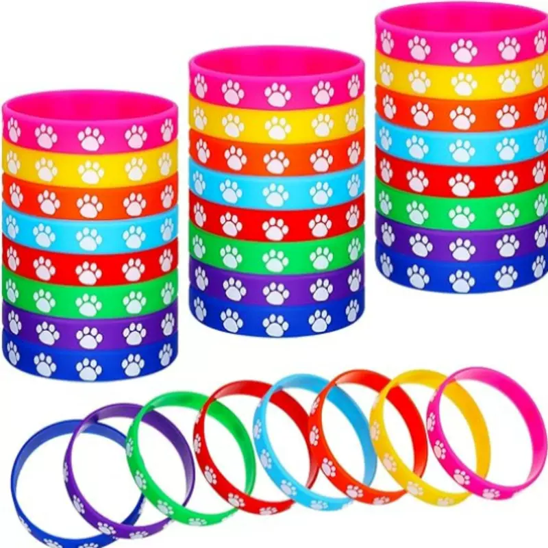 硅胶手环爪印橡胶手链多色硅胶弹力腕带适用于生日派对用品硅胶