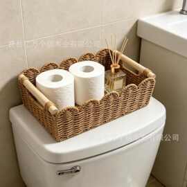 跨境三件套编织收纳筐桌面茶几收纳盒零食化妆品收纳篮藤编储物盒