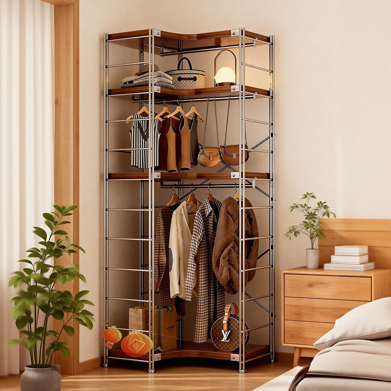Shunai L-Shaped Corner Wardrobe, Walk-In Closet, Bedroom Open-Style Clothes Rack, Corner-Style Floor-Standing Thickened Corner Rack