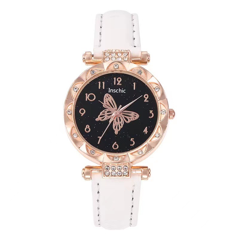 Nueva moda de mujer popular personalizada simple reloj de mujer estudiante versátil diamante mariposa dial reloj de cuarzo