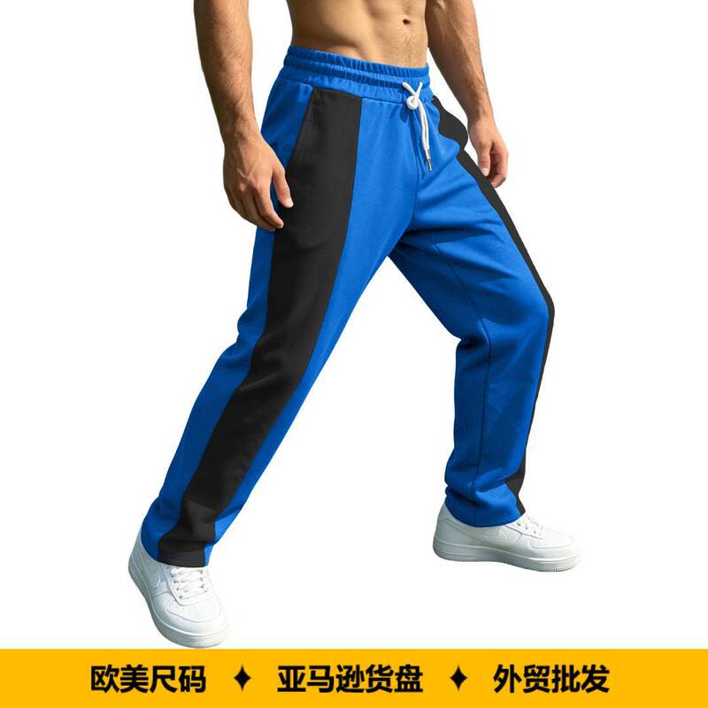 Cross-Border Wish Men's Patchwork Casual Sports Loose-Fitting Jogger Quick-Dry Color-Blocking American-Style Wide-Leg Pants