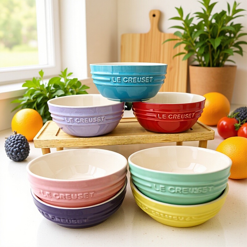 French Style 5.5inch Large Bowls for Home Use, High-Quality Enamel Ceramic Rice, Soup, Noodle Bowls, Microwave-Safe Instant Noodle Bowls