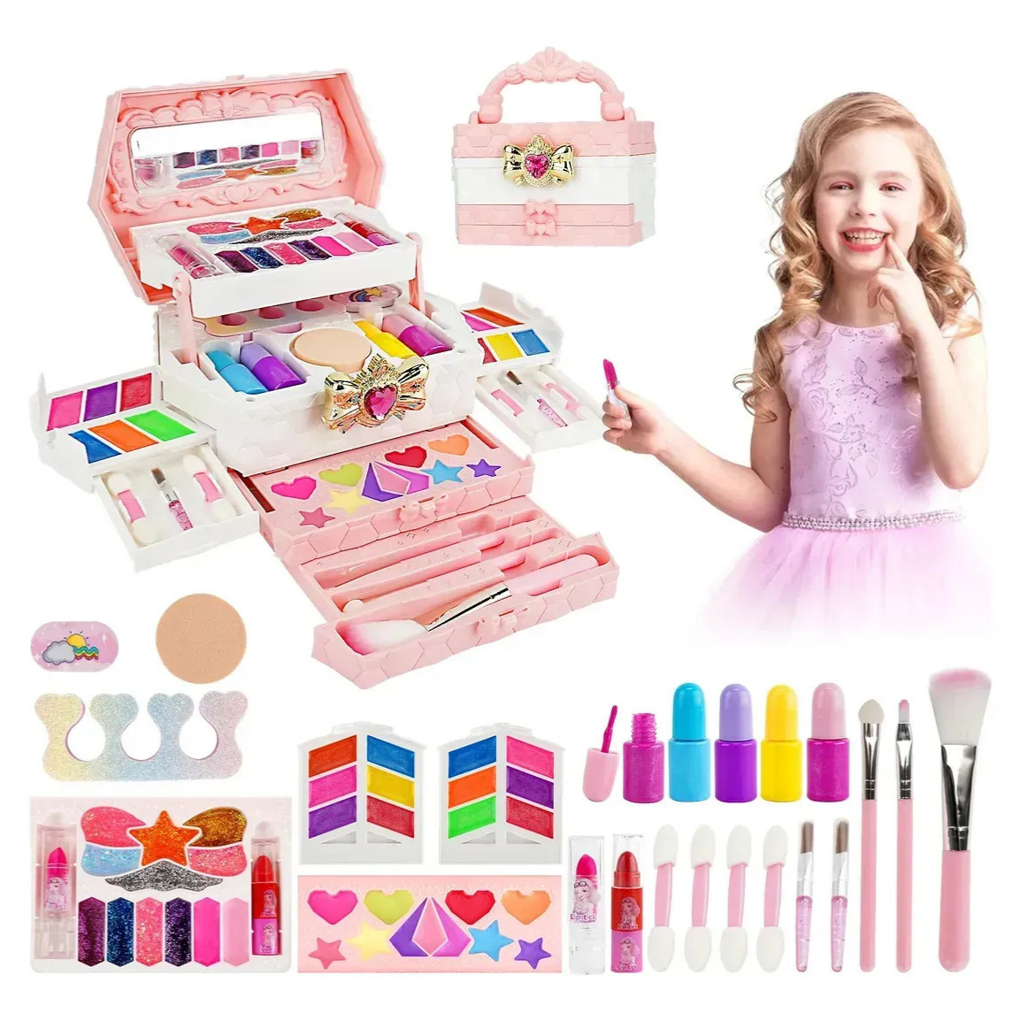 Maquillaje infantil esmalte de uñas lápiz labial niña maquillaje juguete caja de maquillaje niña maquillaje caja de regalo de cumpleaños