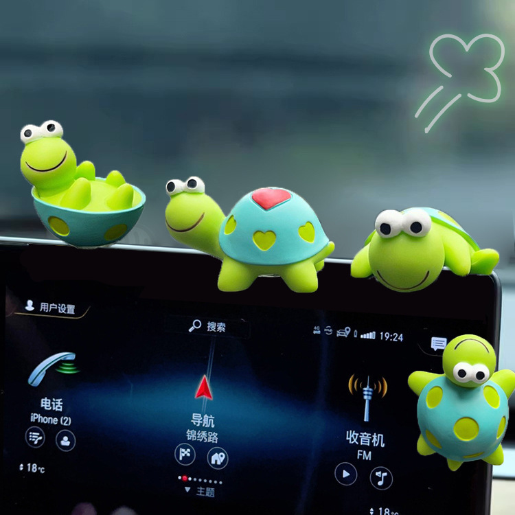 [Little Turtle] Lindos adornos de coche de dibujos animados, pantalla de control central de coche, decoración carnosa de musgo