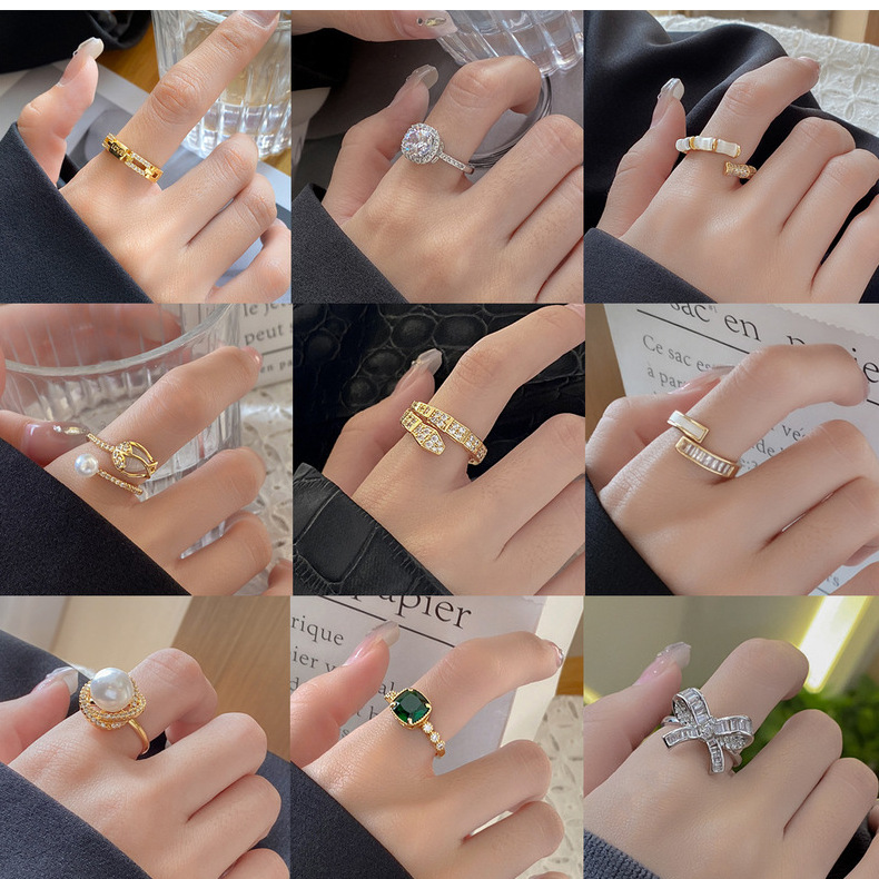 Simple Style Geometric Copper Inlay Zircon Open Ring 1 Piece