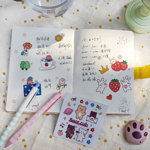 Cartoon sticker cute transparent waterproof phone sticker girl heart diary material handmade DIY decoration PVC sticker