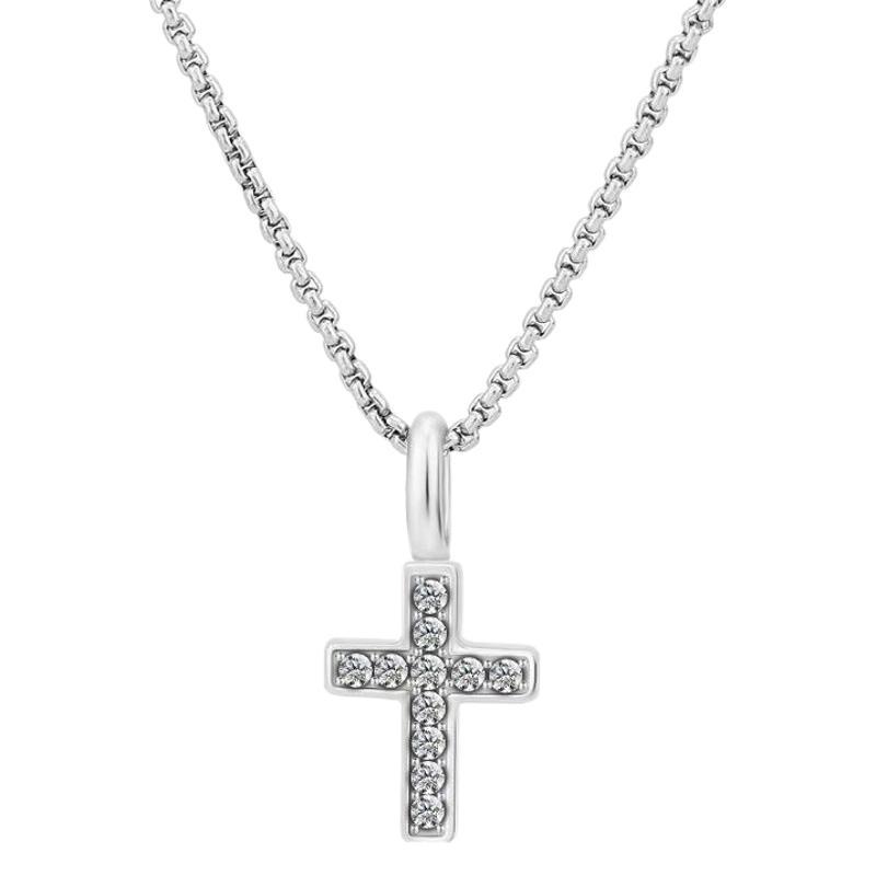 Halsband med kors i titanstål och zirkoner för unisex_voghion.com