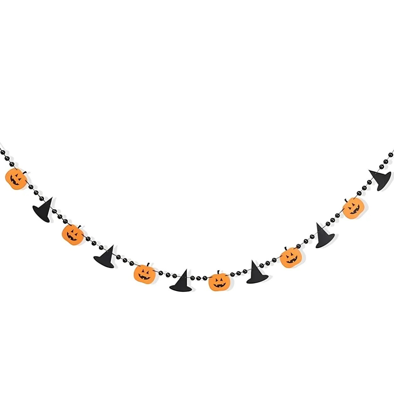 万圣节横幅毛毡和黑色木珠,女巫帽和南瓜横幅,秋季派对装饰挂饰