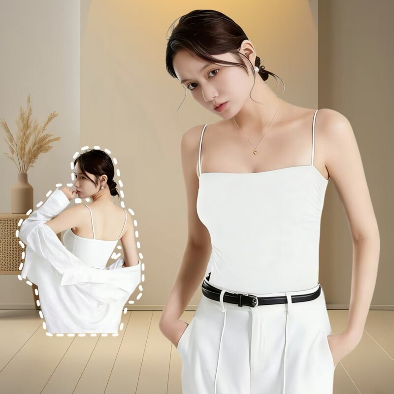 Lyocell Spaghetti Strap Tank Top with Side Ruching, Built-In Bra Pads, Fixed Cup Design, Beautiful Back, Sexy and Slimming, Suitable for Layering