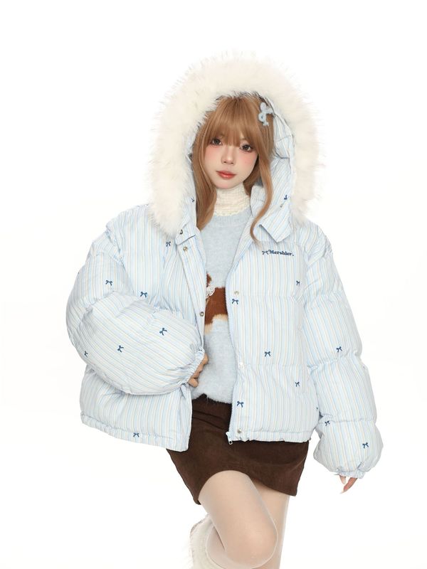 910冬季棉服2025新款设计感连帽棉袄外套女宽松显瘦印花面包服|undefined