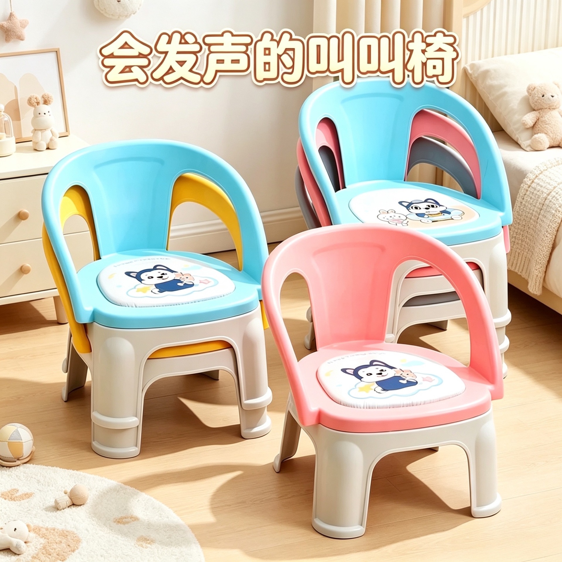 幼儿靠背椅子儿童餐椅放屁凳子宝宝吃饭椅防滑家用板凳卡通叫叫椅