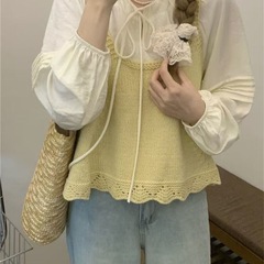韓国の甘い年齢を軽減する女性用レイヤードニットキャミソール、春夏の新しいスタイルの小さなセーターベスト、アウタートップ