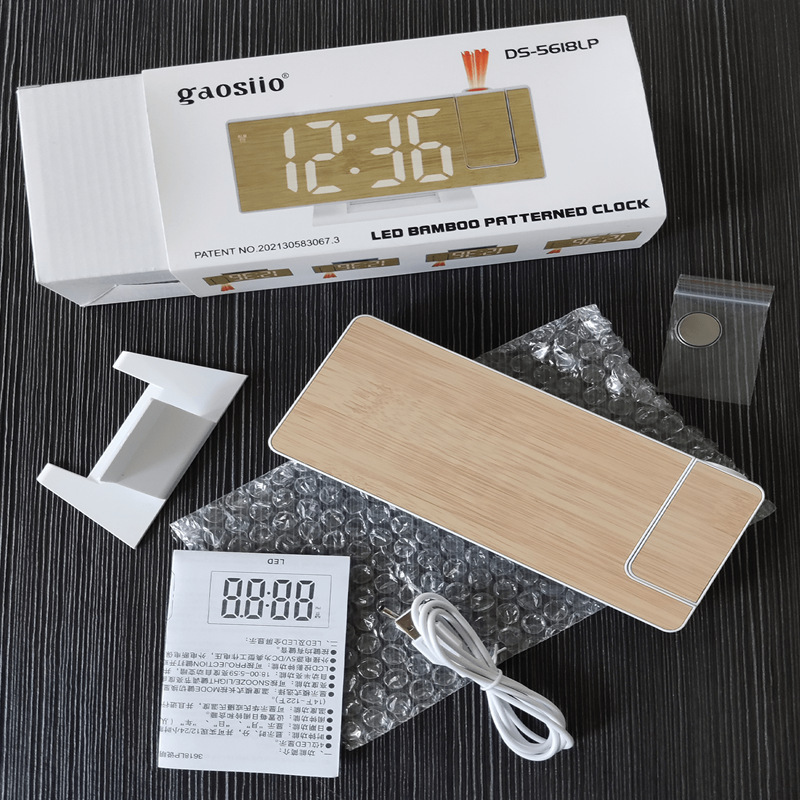 模造竹表面 LED 電子時計スマート目覚まし時計デジタルクリエイティブ多機能投影温度目覚まし時計デスクトップ電子時計|undefined
