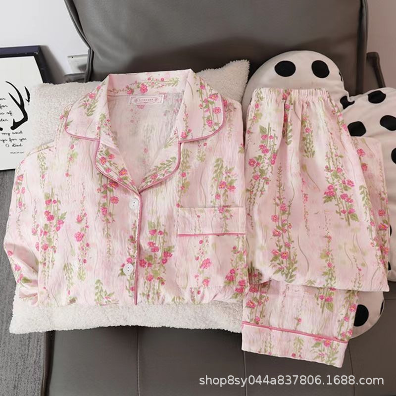 Dolce niña encantadora caricatura perro impresión pijama mujer primavera y otoño nuevo suelto pantalones largos de mangas largas set de ropa para el hogar