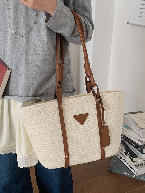 Bolsa de tejido de gran capacidad para mujeres 2026 verano nuevo estilo de moda vacaciones de playa bolsa de viaje simple bolsa de mano image 4