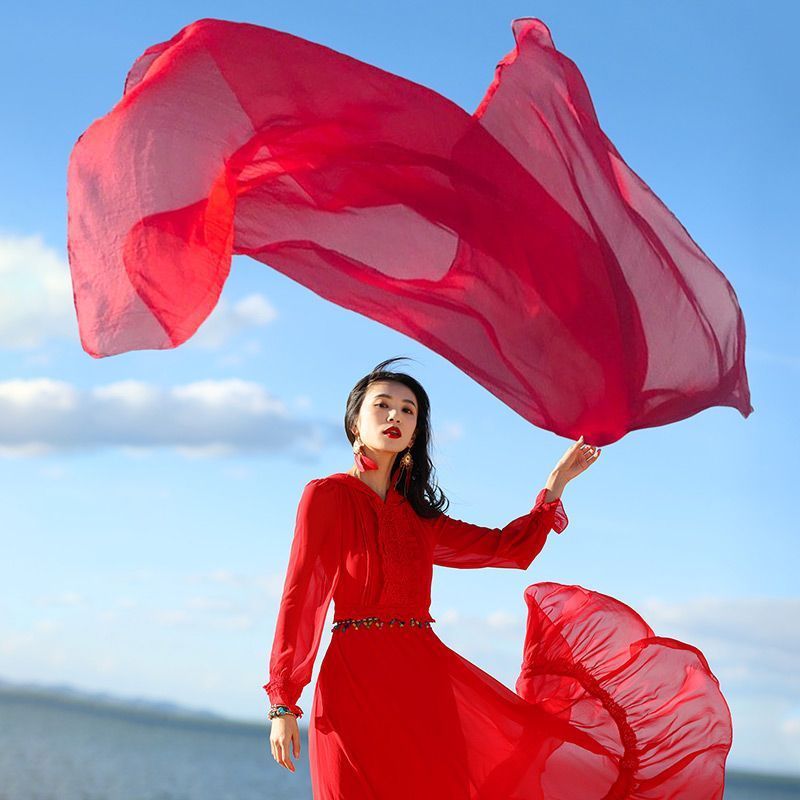 Wear a Silk Scarf for Beach Travel Photos, Oversized Red Gauze Scarf, Long Shawl, Desert Scarf, Elegant Thin Beach Towel