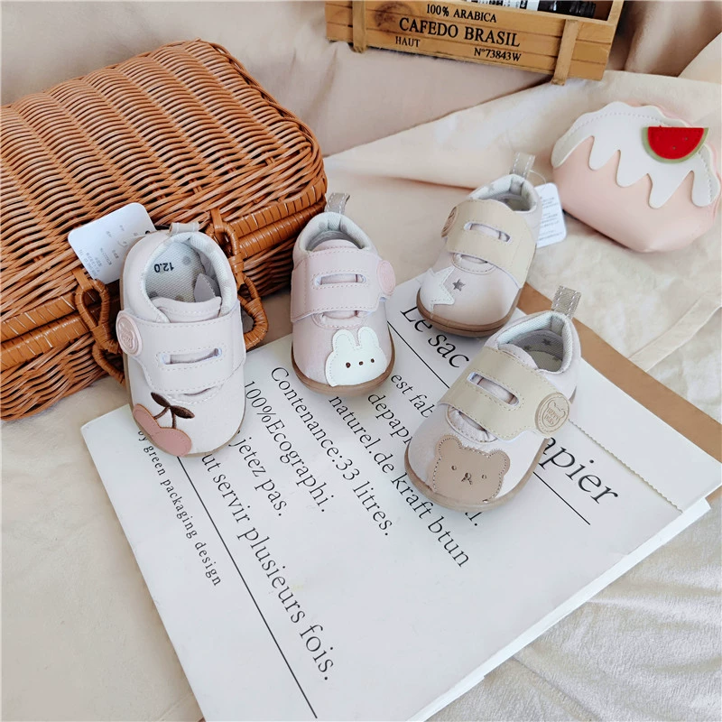 Детские мягкие прогулочные туфли в японском стиле с рисунком медведя и кролика, для мальчиков и девочек