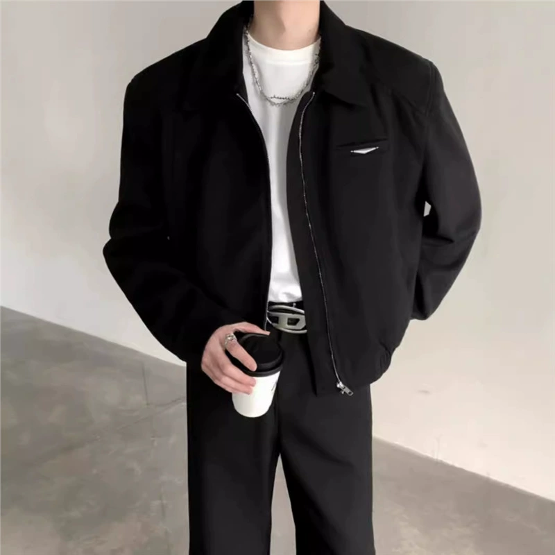 Cleanfit короткая куртка мужская осень-зима, красивый красивый пиджак для плеча высокого уровня черный костюм для бейсбола с лацканом