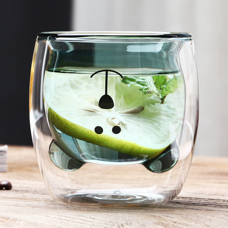 Double-wall Glass Cup (Little Bear) 250 ml — Cute Inner Bear, Insulated Colorful Home Mug