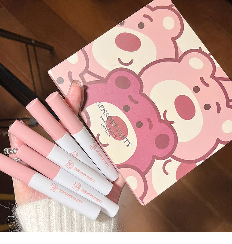 Sensory Party Pink Bear Velvet Lip Gloss Set with 6 colors to choose from. Matte Whitening Lip Gloss, live-streaming version, one-piece consignment undefined