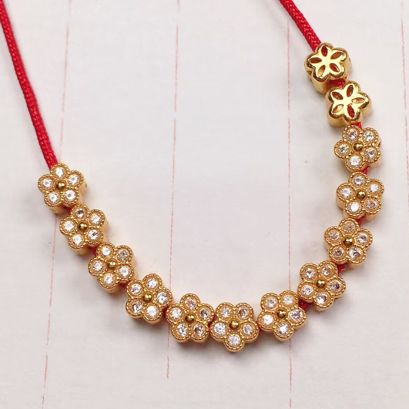 s925 silver gold-plated White Diamond five-petal flower accessories bracelet necklace string decoration diy handmade beads semi-finished products