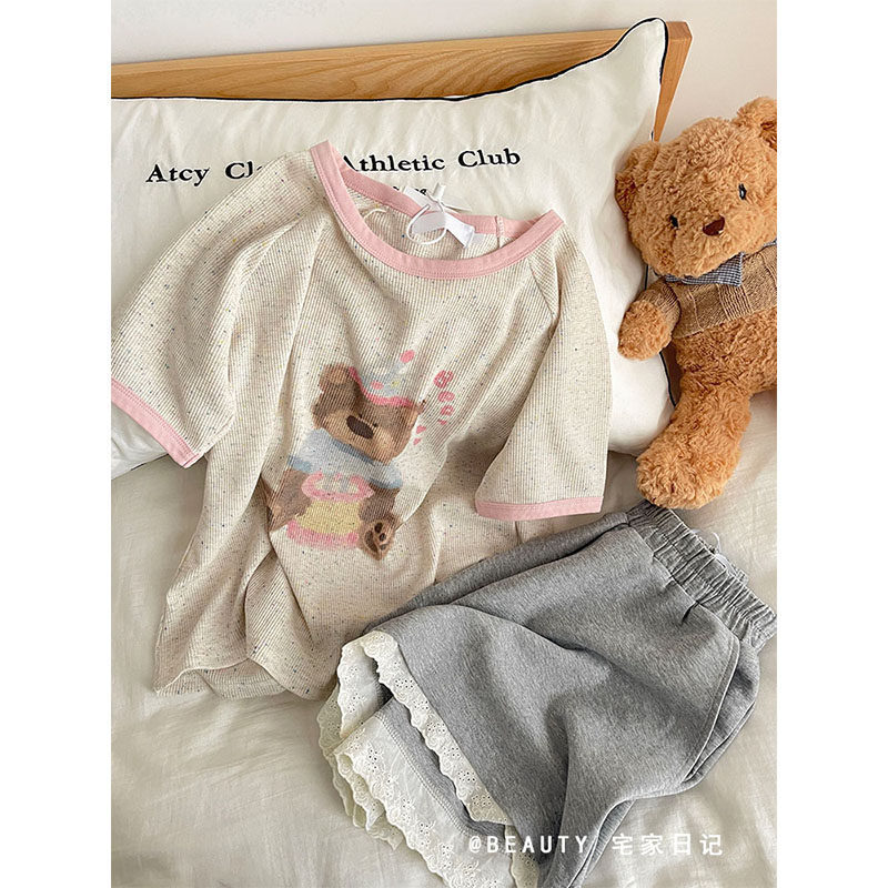 Ins-Style Design Bear Print Short-Sleeved Cute Pajamas for Women Summer 2025 New Shorts Set Home Wear