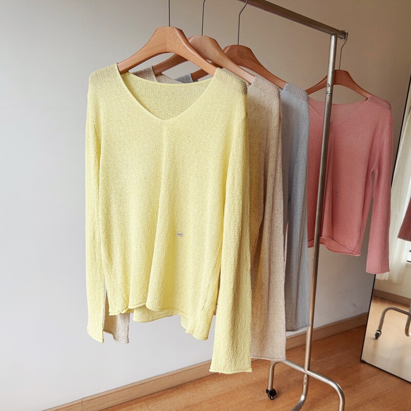 Early Autumn Stereo Texture Tencel Linen Long-Sleeved Knitwear Women's Sun Protection Knitted Blouse