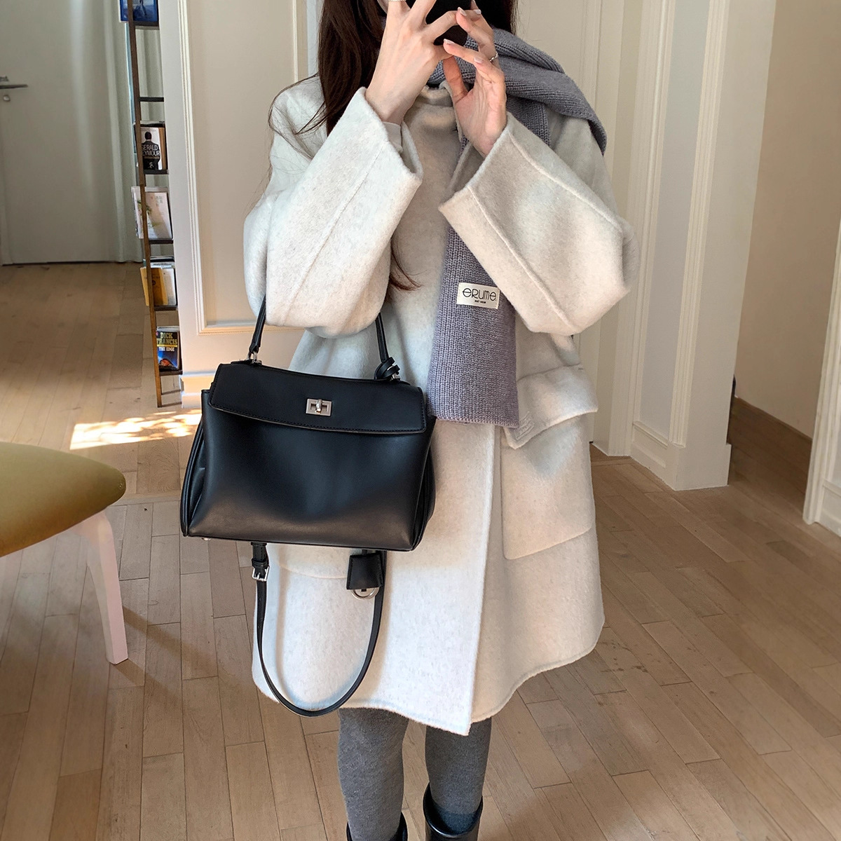 薇颂冬季女装大口袋双面呢羊毛大衣2025新款韩系高级感毛呢外套女