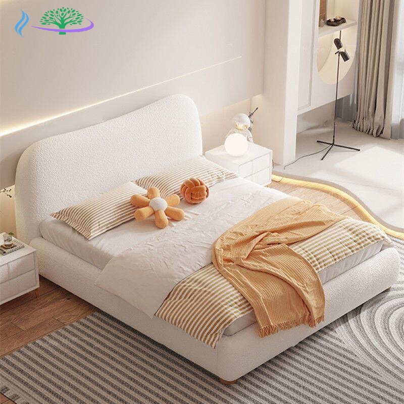 Lamb Wool Fabric Bed, Modern Minimalist Master Bedroom, Nordic Soft Bed, Small Apartment Bedroom, Internet Celebrity Bed, Cream Style Princess Bed Lamb Wool Fabric Bed, Modern Minimalist Master Bedroom, Nordic Soft Bed, Small Apartment Bedroom, Internet Celebrity Bed, Cream Style Princess Bed