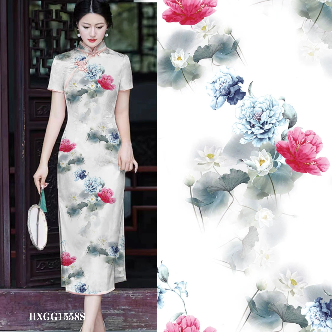 Retro cheongsam, double-sided cloth, peony rose