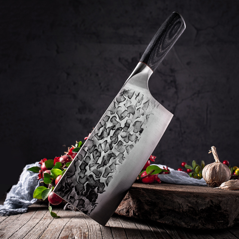 Forging kitchen knife cutting dual-use Longquan hammer pattern old Chinese household kitchen knife high carbon steel cutting chicken and fish kitchen knife
