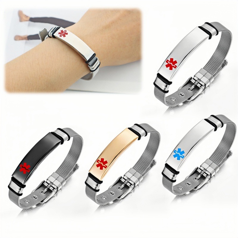 2025 pulsera de acero inoxidable con marca de serpiente médica transfronteriza ajustable información de pulsera de grabación personalizada elementos médicos