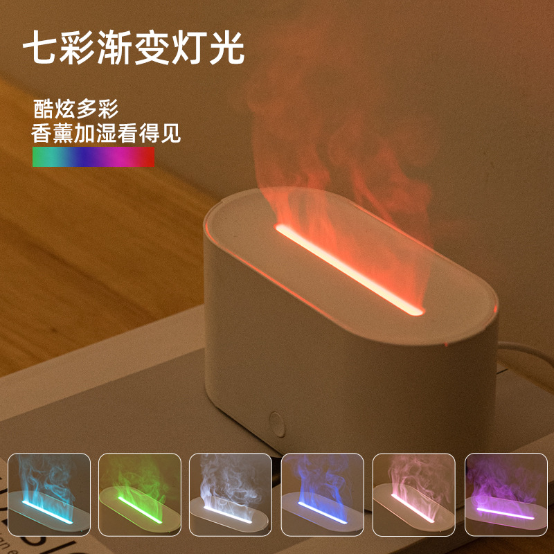 New Hy02 Humidifier Household Silent Bedroom Simulation Flame Humidifier Desktop Colorful Flame Aromatherapy Machine