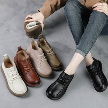 全牛皮秋冬季新款舒适厚底单靴软底妈妈鞋子中老年女鞋真皮短靴女