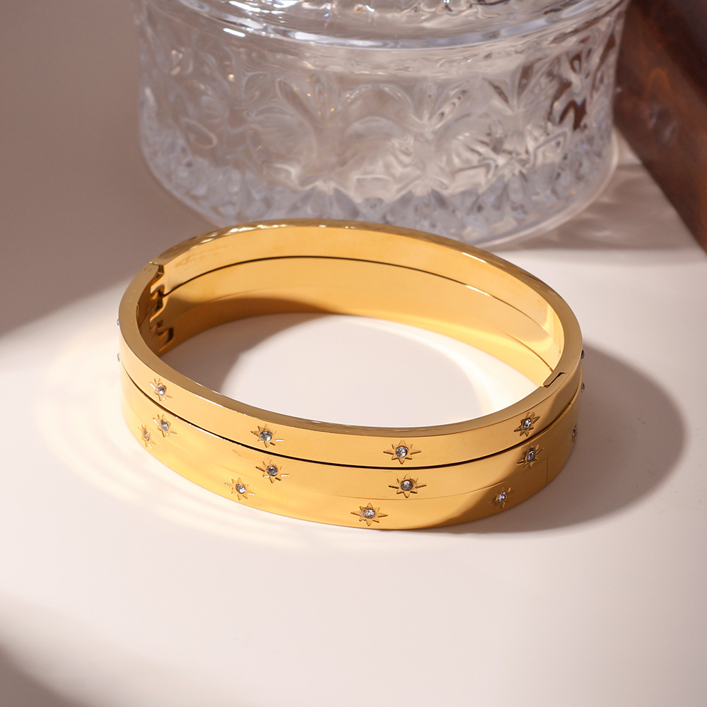 Pulsera de pulsera exquisita de estrella de ocho mang de doble cara de 5mm sin decoloración de acero de titanio caliente de INS