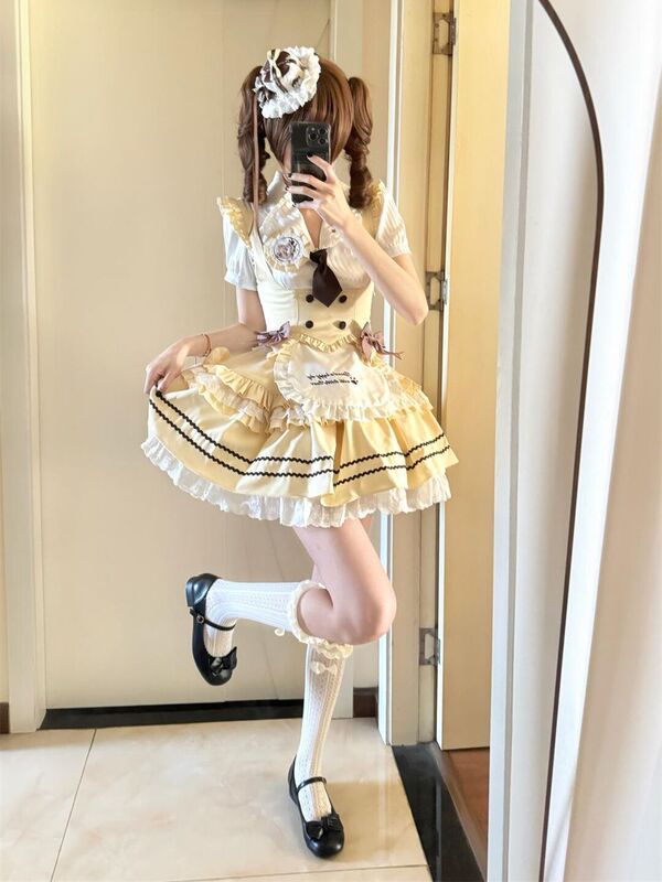 日本の甘いロリータロリータ半袖ドレス夏の新しい年齢を減らす痩身ふわふわケーキスカート女性用|undefined