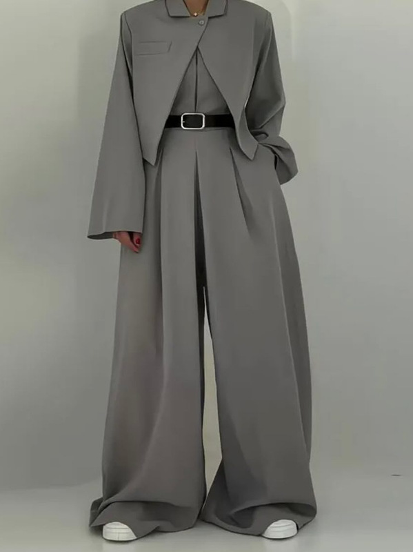 欧美亚马逊跨境外贸2025新款女装高腰连体裤长袖短款西服气质套装|undefined