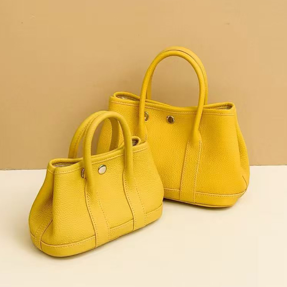 Top Grain Cowhide Mini Garden Bag Genuine Leather Tote Shoulder Crossbody Handbag Fashion Versatile Mini Bag - Thumbnail 6