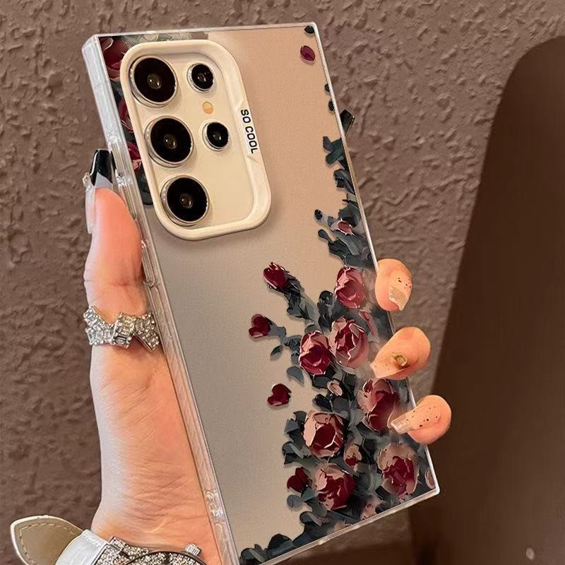 Oil Painting Rose Suitable for Samsung S25 Mobile Phone Case Galaxy S24 Ultra Color Silver S23S22S21S20 Hard