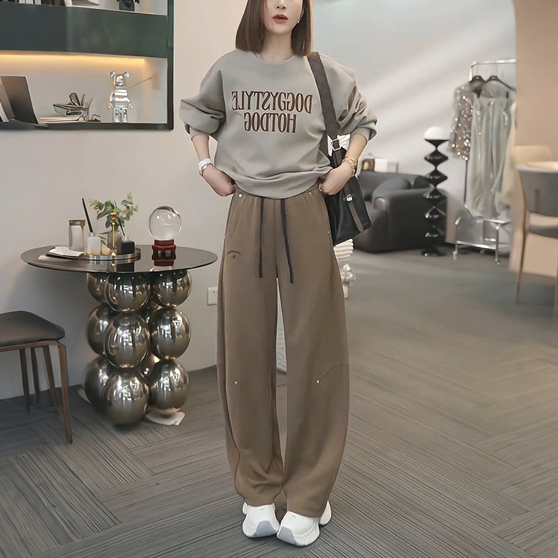 European Casual Sports Suit for Women Spring & Fall 2025 New Fashionable and Loose Letter Printed Sweatshirt Two-Piece Set