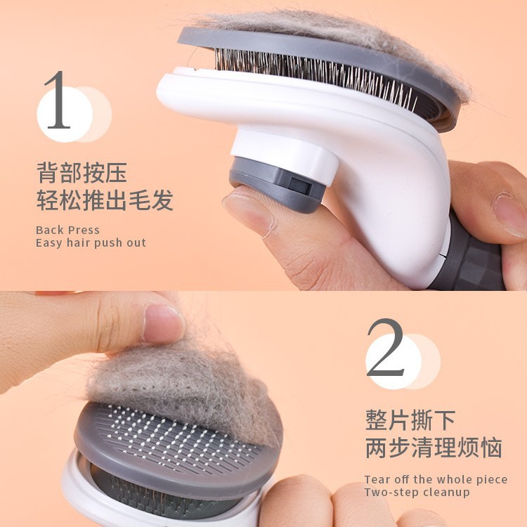 Fabricante en stock gato limpieza belleza herramientas de un solo clic flotante pelo auto-limpieza peine de acero inoxidable aguja peine gato peine