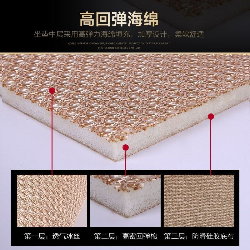 Car ice silk seat cushion three-piece set, suitable for all seasons, single-piece butt cushion, breathable and ventilated, summer cooling pad, car seat ice pad