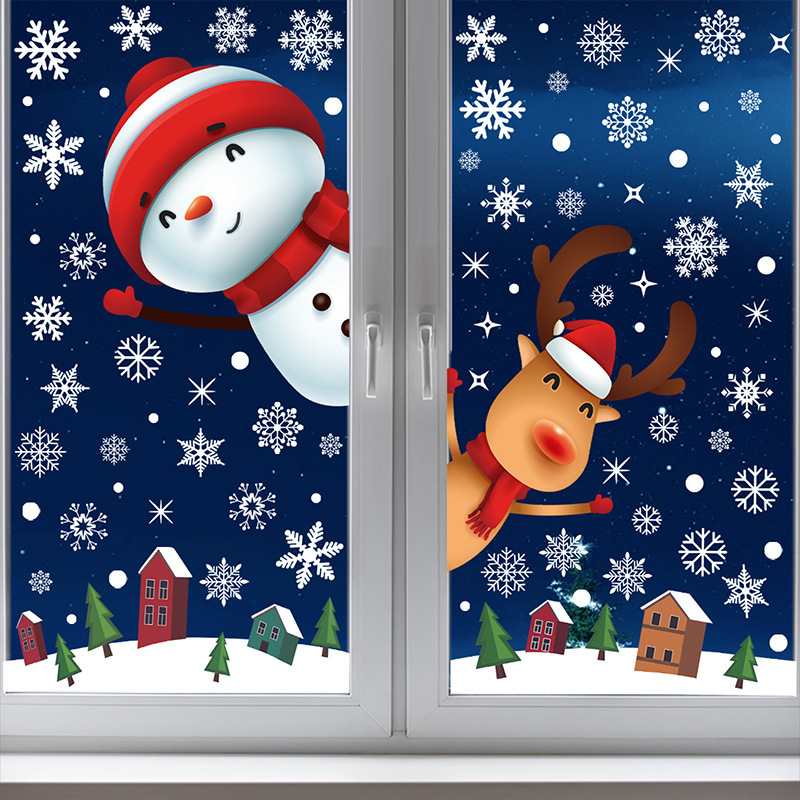 Christmas Window Stickers Wholesale Cartoon Snowman Snowflake Stickers DIY Living Room Bedroom Window Glass Decoration Static Stickers