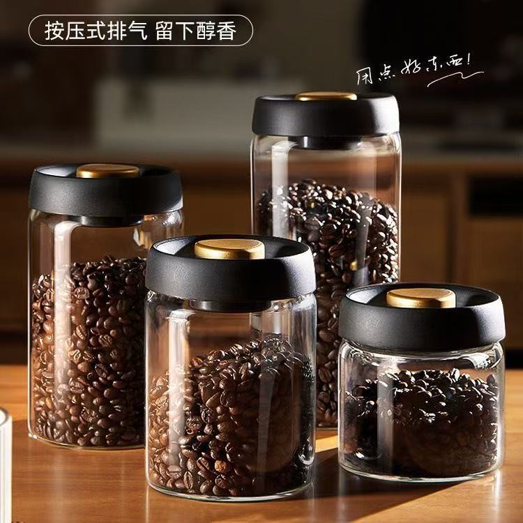 Coffee Bean Storage Tank Vacuum Glass Sealed Tank Push-Type Storage Tank Milk Powder Tea Moisture-Proof Storage Storage Tank
