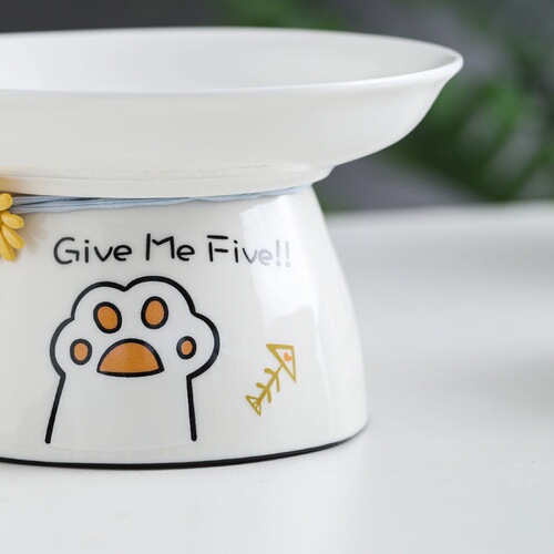 Pet Ceramic Cat Bowl Cute Drinking Bowl Cat Food Bowl Pet Bowl High-Stepped Neck Protection Small Dog Bowl Cat Bowl High-Stepped Plate