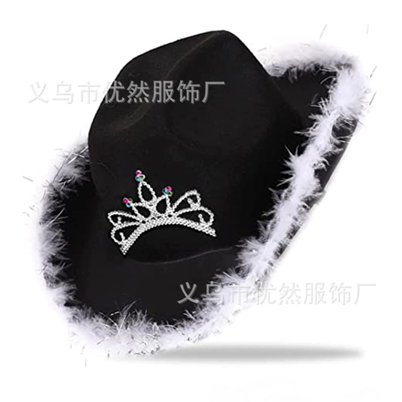 Cowboy Hat Pink Crown, non-woven with silver trim & rhinestone crown, fringed brim