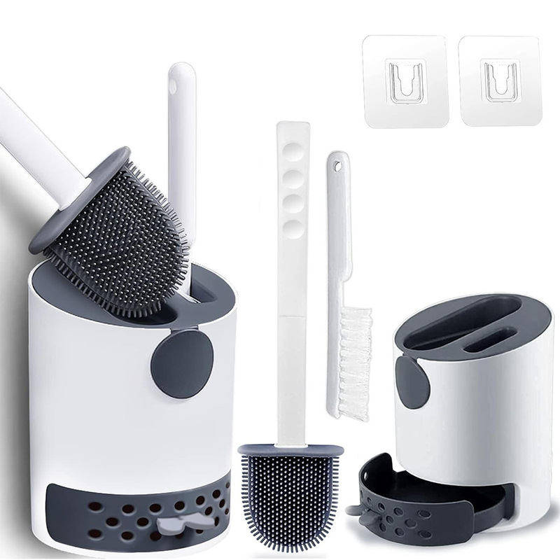 Customized Wall Mounted Silicone Stainless Steel Toilet Cleaning Brush Holder and Plunger Toilet Brush Set