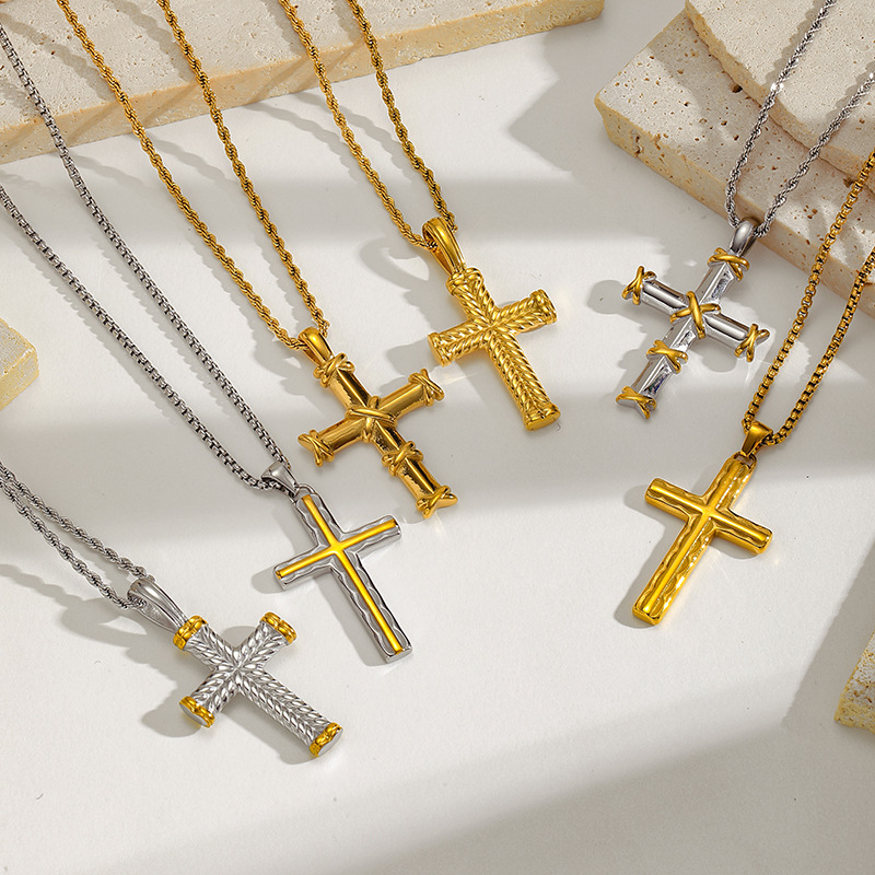18g Weight Lobster Trigger Clasp Closure Clasp Closure Type 304 Stainless Steel Pendant Material Pendant Necklace Classification 304 Stainless Steel Chain Material box chain, Twisted Rope Chain Chain Type 1 Piece Quantity Casual, Daily Occasion 304 Stainless Steel Material Cross Pattern All Seasons Season Women's Gender Mixed Metal, Plating Design Elegant, Vintage Style Style Wholesale Jewelry Elegant Vintage Style Cross 304 Stainless Steel Mixed Metal Plating Box Chain Twisted Rope Chain Pendant Necklace 11