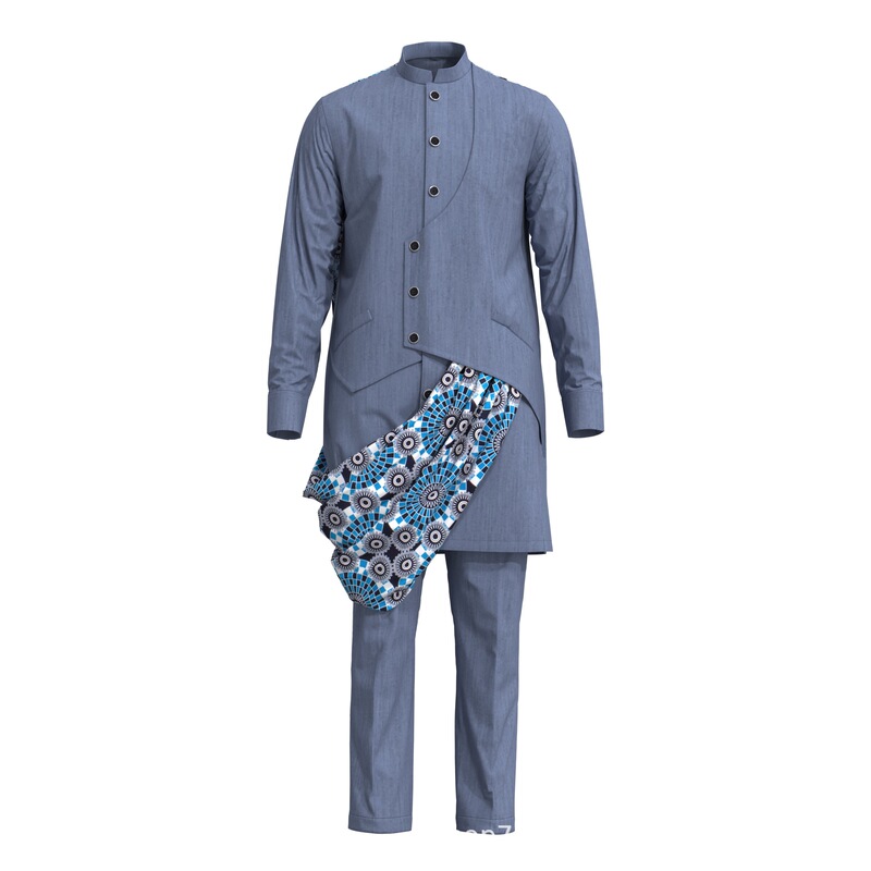African Ankara Print Patchwork Men's Two-Piece Set Stand Collar Long Sleeve Ethnic Robe and Pants Dashiki Suit African Ankara Print Patchwork Men's Two-Piece Set Stand Collar Long Sleeve Ethnic Robe and Pants Dashiki Suit