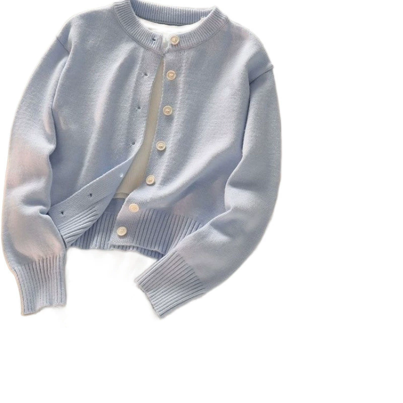 Синяя осенняя кофта-cardigan, короткий свитер, свободный покрой